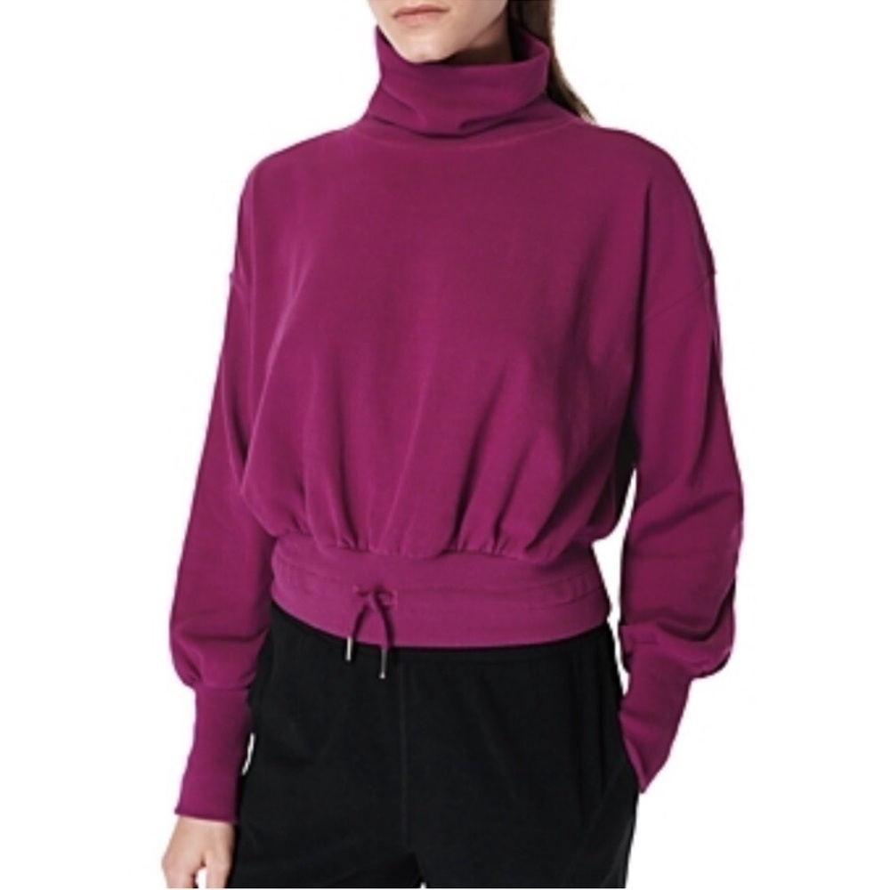 Sweaty Betty Melody Luxe Fleece Turtleneck Pullover Pink purple Sz S/6 *Q23